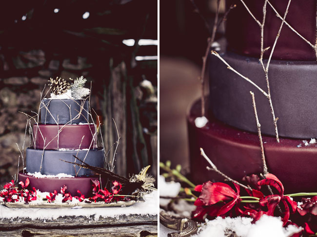 red and purple wedding cake