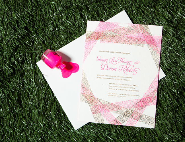 neon letterpress wedding invitations