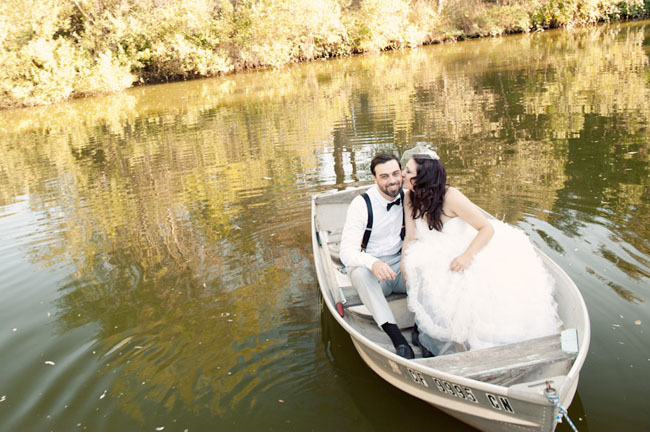 bride and groom in a boat