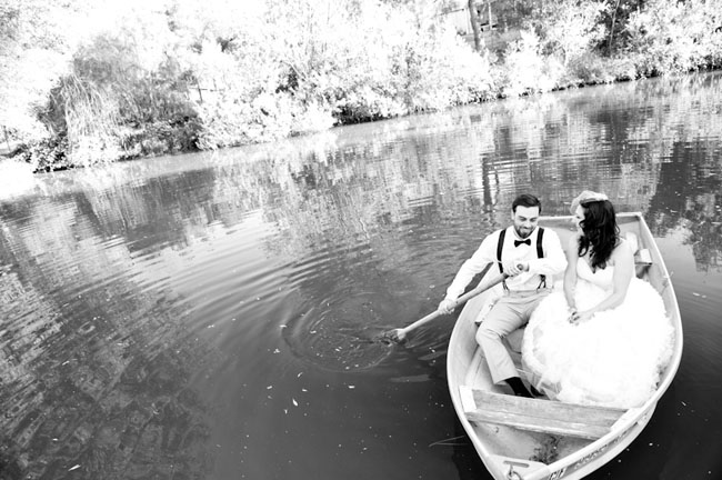 bride and groom in boat