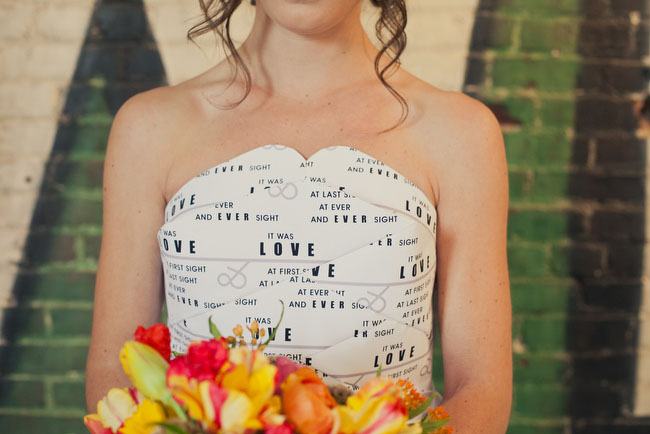 bride with paper wedding dress