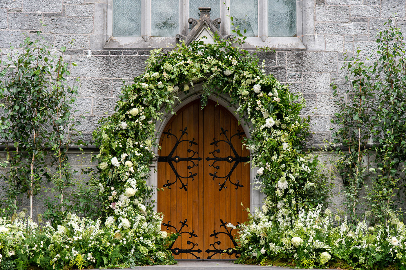 greenery around church doors