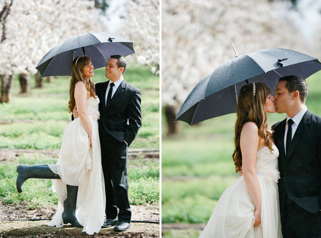 bride wearing rain boots