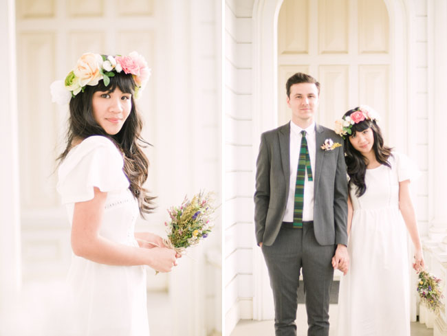 bride wearing floral crown
