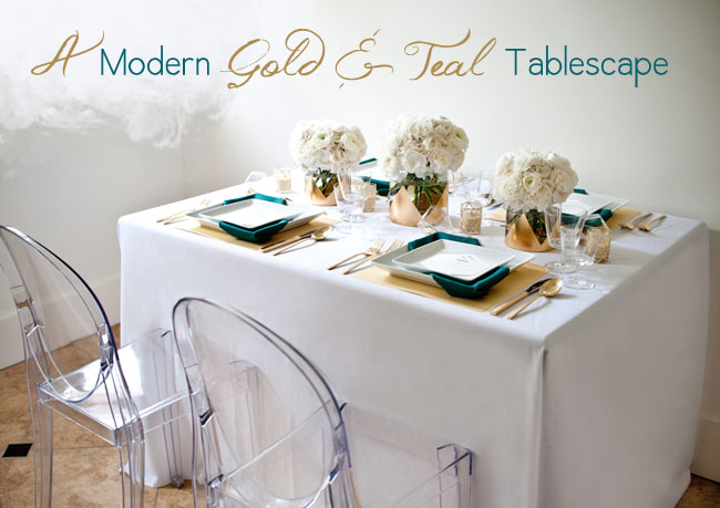 gold and teal tablescape
