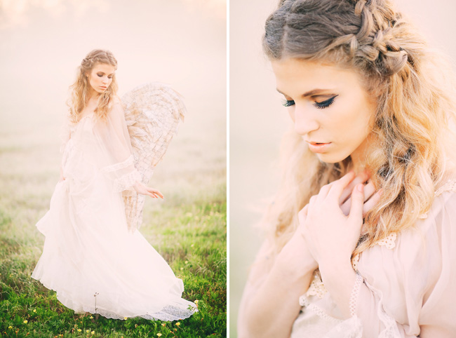 bridal session with wings