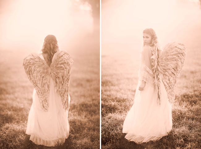 bridal session with wings