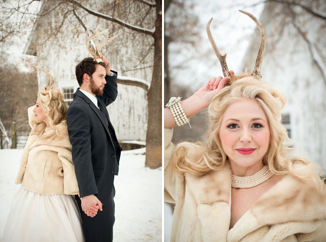 bride and groom with antlers