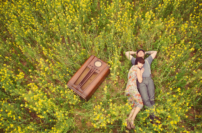 anniversary shoot in a mustard field