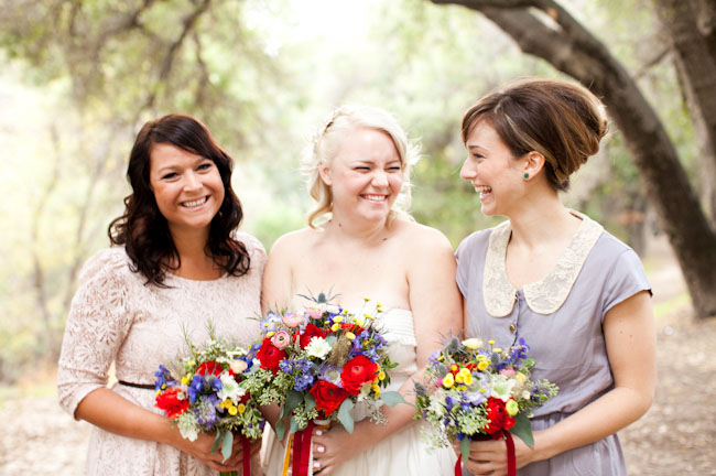 bridesmaids in mis matched dresses