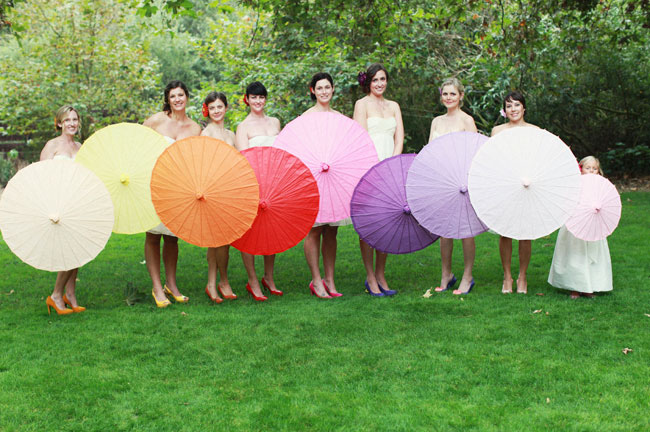 rainbow bridesmaid parisols