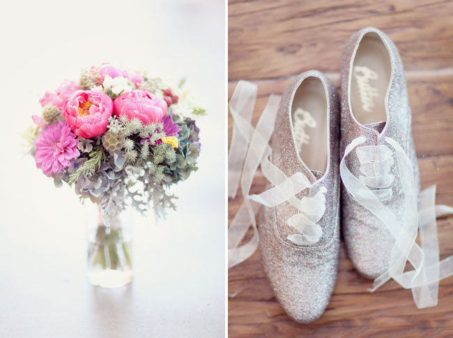 bride's glitter lace up shoes