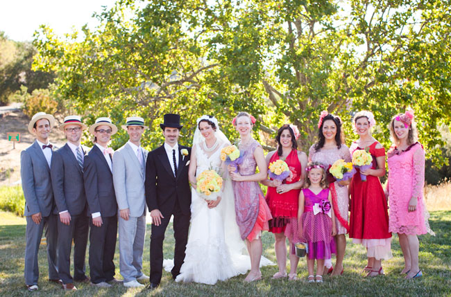pink and red bridal party