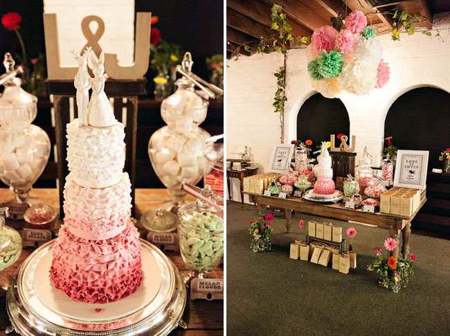 pink ombre ruffle wedding cake