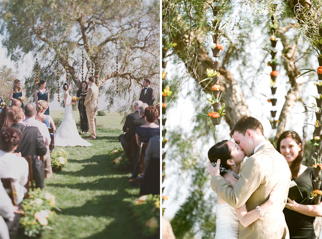hanging potted flowers ceremony
