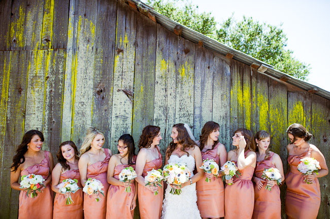bridesmaids in peach