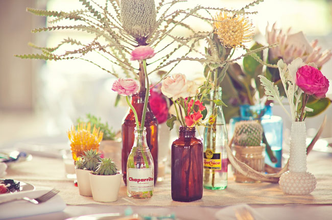 whimsical bottle vase centerpieces