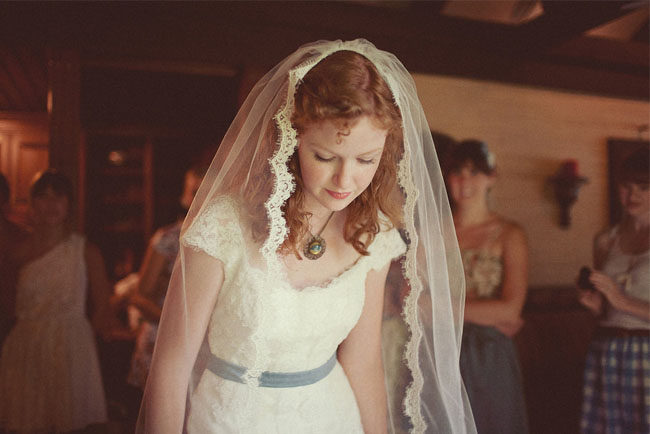 bride with lace veil
