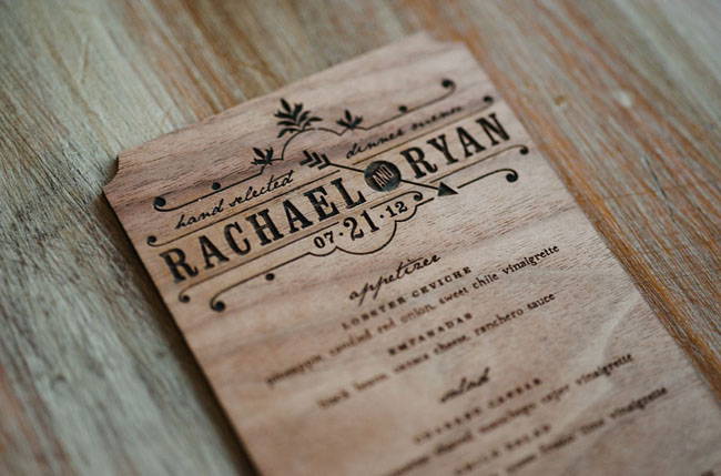 wooden wedding invite