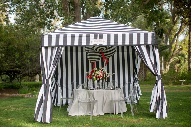 black and white circus tent
