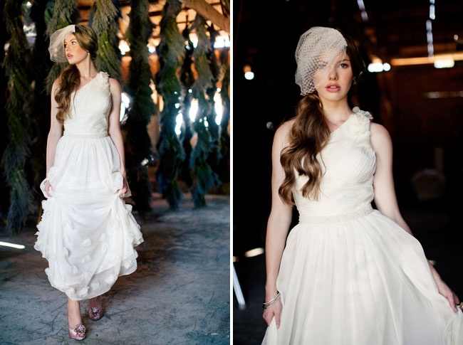 white flowy wedding dress ruche