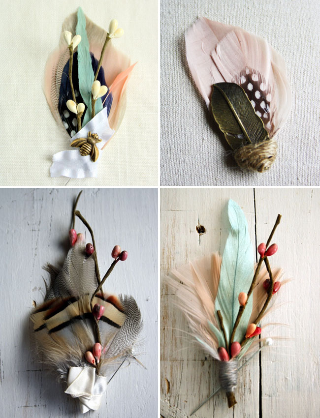 feather boutonnieres 