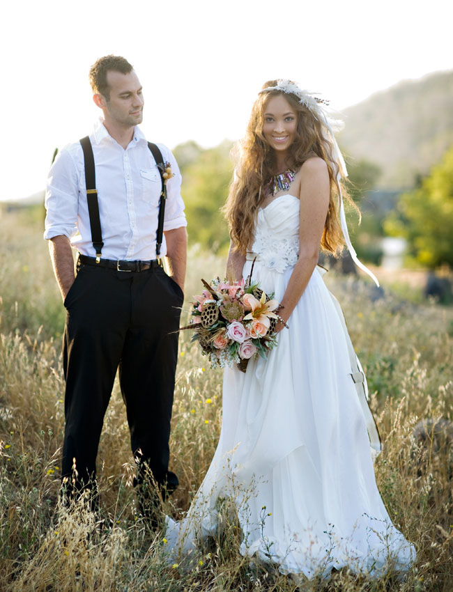 bohemian bride and groom