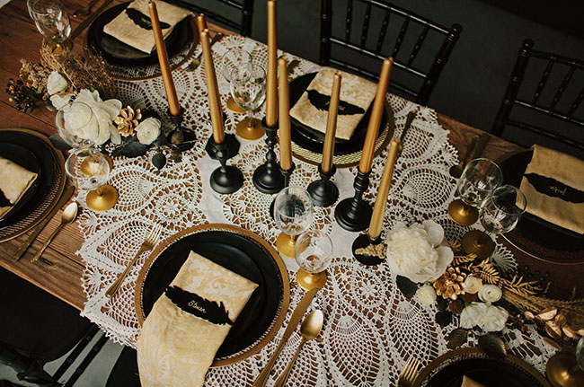 black and gold tablescape