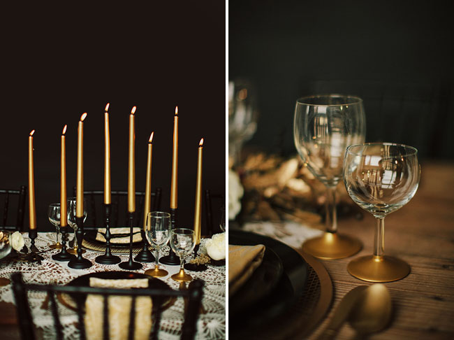 black and gold tablescape