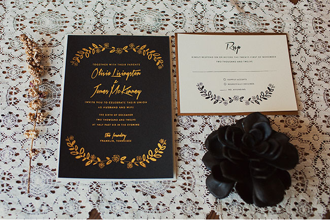 black and gold wedding invitation