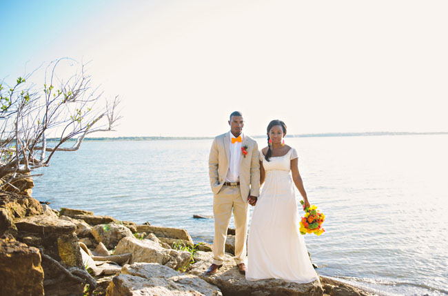 bride and groom beach