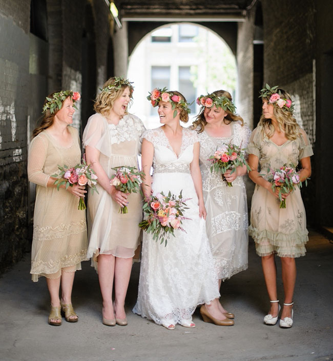 bridesmaids with flower crowns