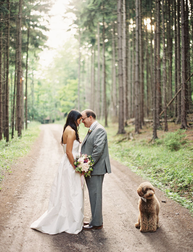 woodland bride and groom