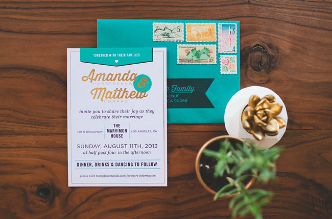 teal and yellow invitation