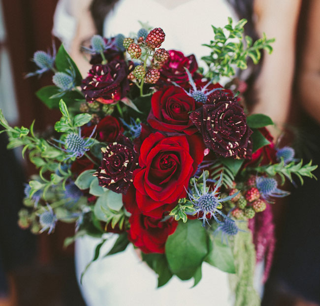 deep red and blue bouquet