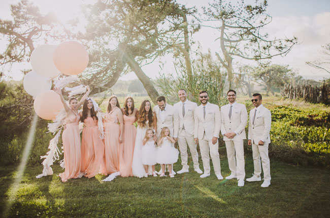 pink and tan wedding party