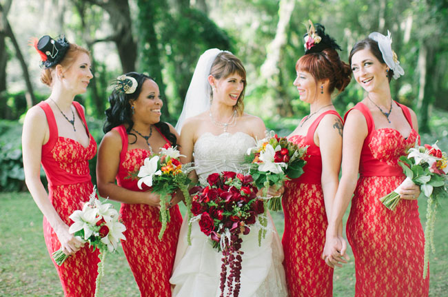 red lace bridesmaid dresses