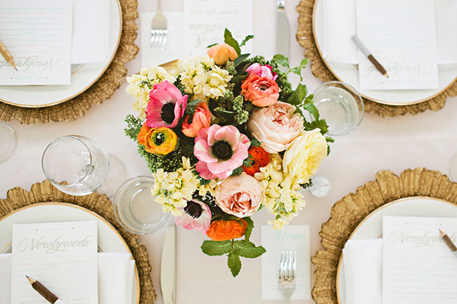 pink and yellow centerpieces