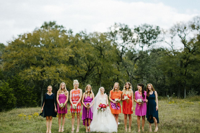 orange and purple bridesmaids