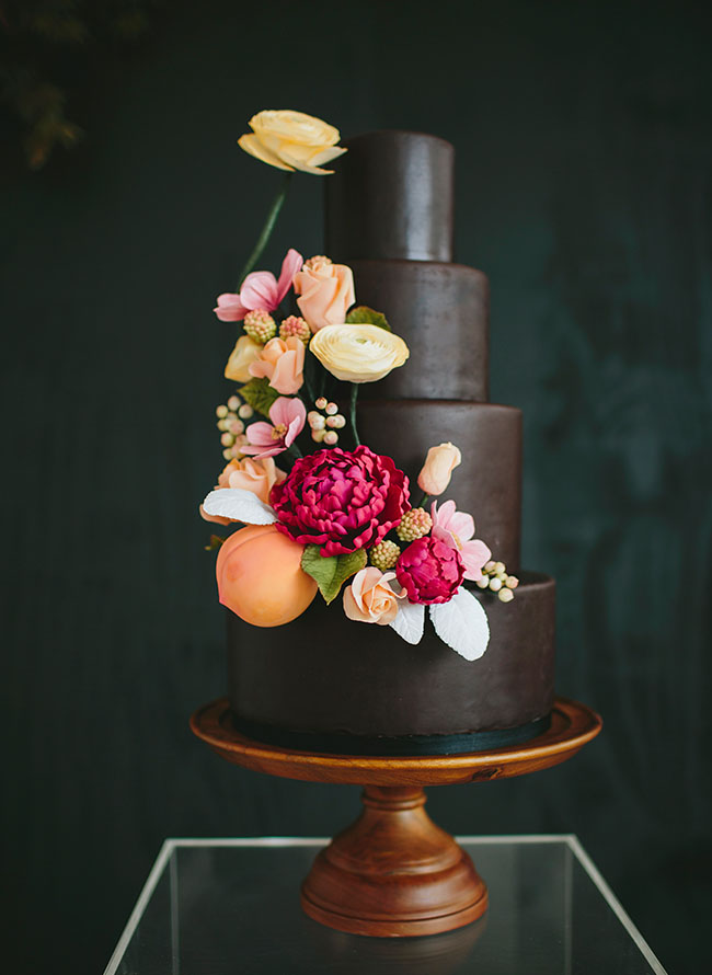 dark cake with flowers