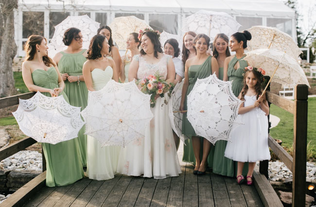 bridesmaids with parasols