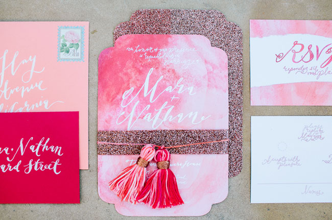 pink watercolor tassel invitation