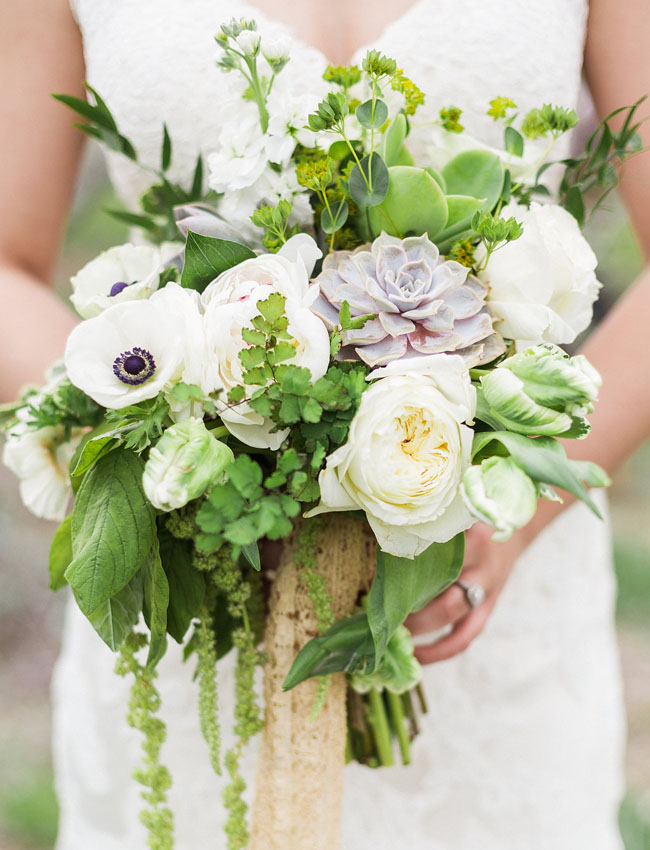 anemone and succulent bouquet