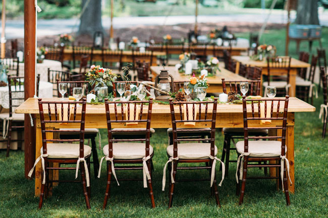 wooden reception tables