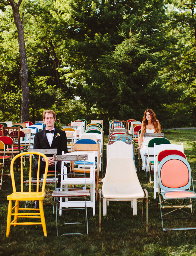 bride and groom with mixed chairs