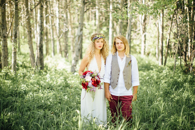 wooded bride and groom