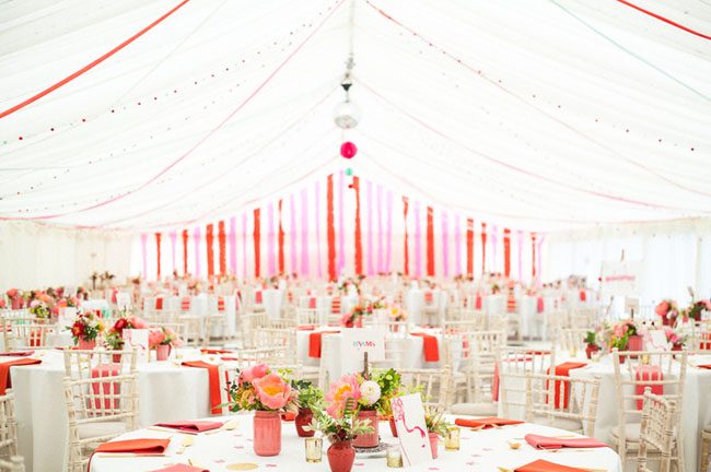 colorful tented reception