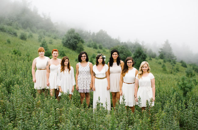 bridesmaids in a field