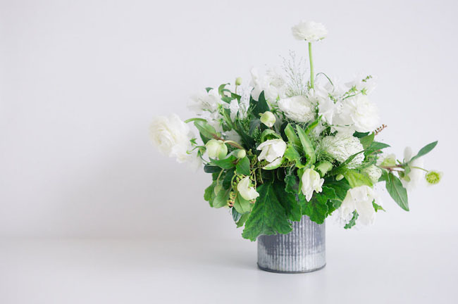 white florals in zinc vase