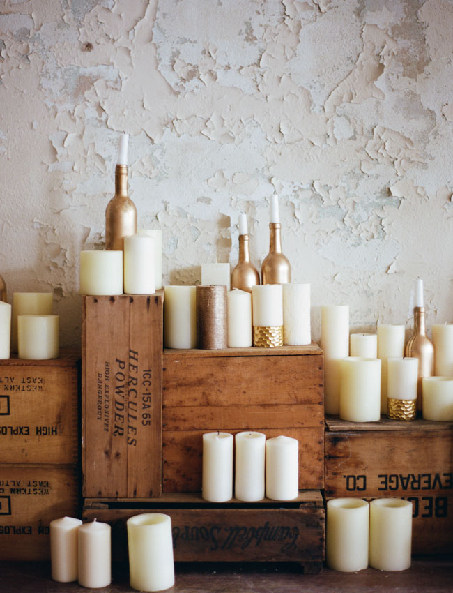 white and gold candle decor